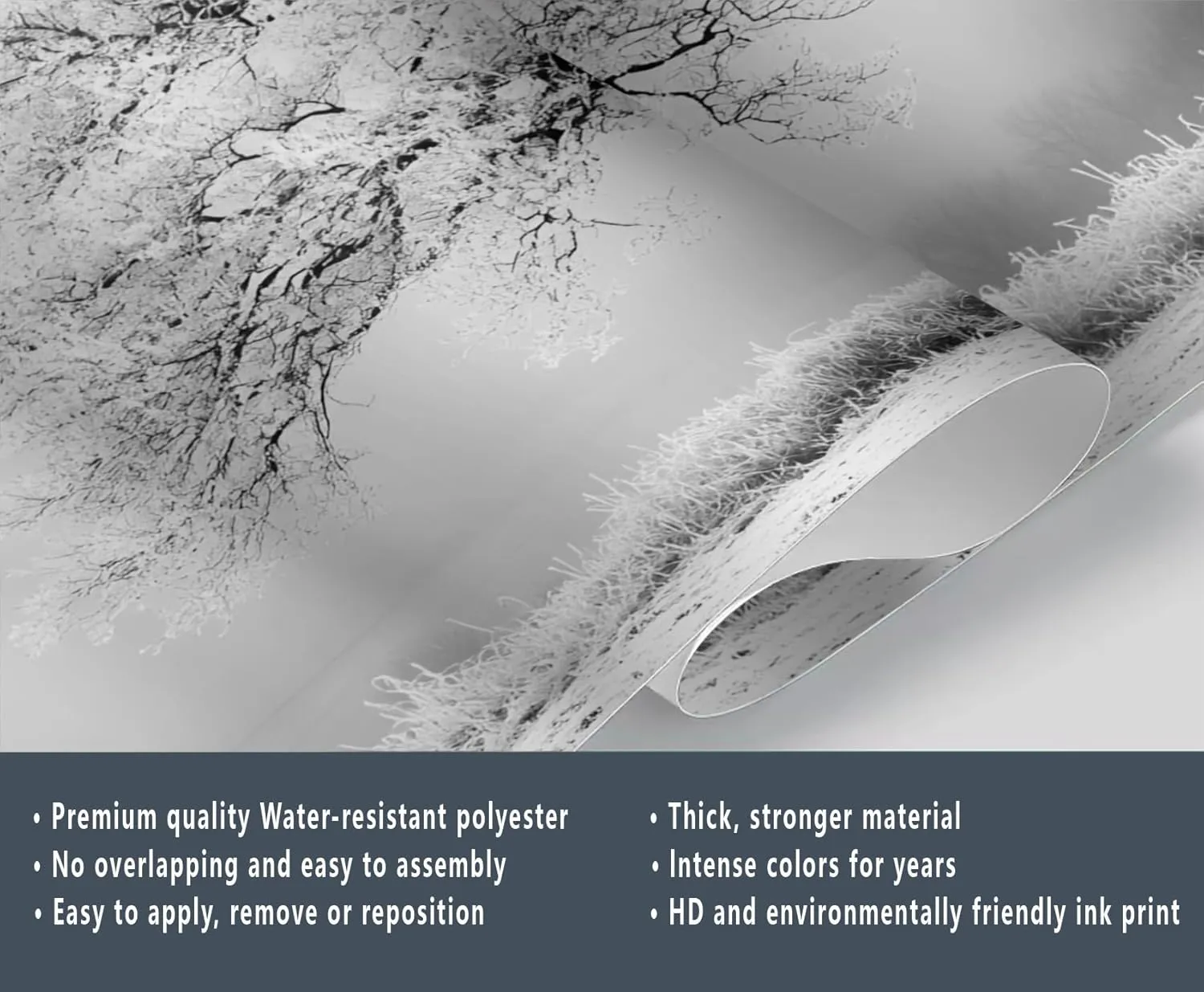 Black and White Wall Mural, Big Trees Mural, Frost and Snow Wallpaper, Cold Atmosphere Wall Mural for Living Room Office (Not Peel and Stick) - 169.3"x 118.2"