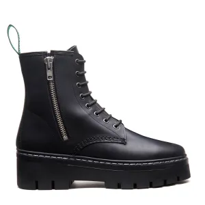 Black Greasy 8 Eye Zipped Platform Derby Boot