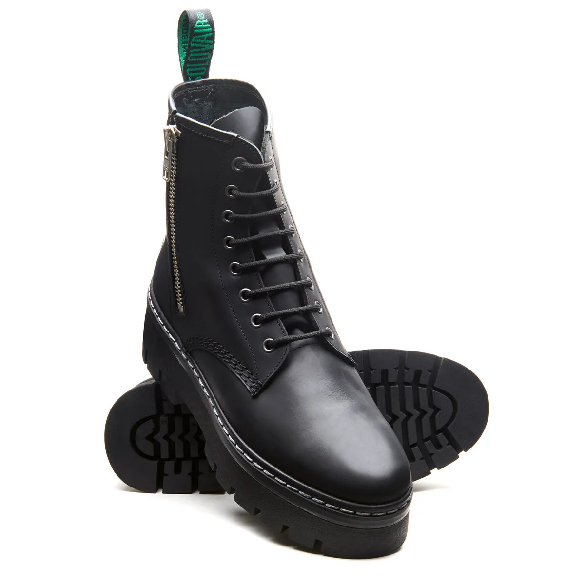 Black Greasy 8 Eye Zipped Platform Derby Boot