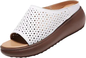 BlackeEight Women's Cutout Leather Wedge Sandals,Summer Open Toe Comfort Breathe Backless Casual Slides Orthopedic Slippers