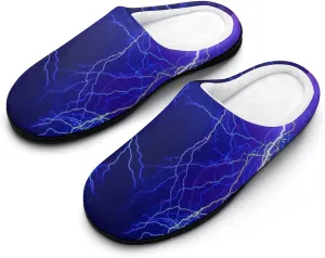 Blue Thunder Storm Fashion Mens Slippers Slip On Fuzzy House Shoes for Indoor Outdoor
