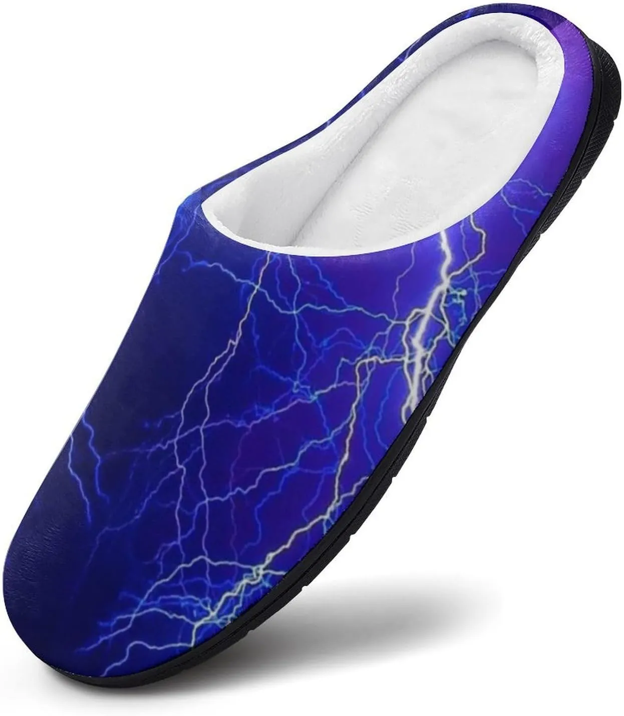 Blue Thunder Storm Fashion Mens Slippers Slip On Fuzzy House Shoes for Indoor Outdoor