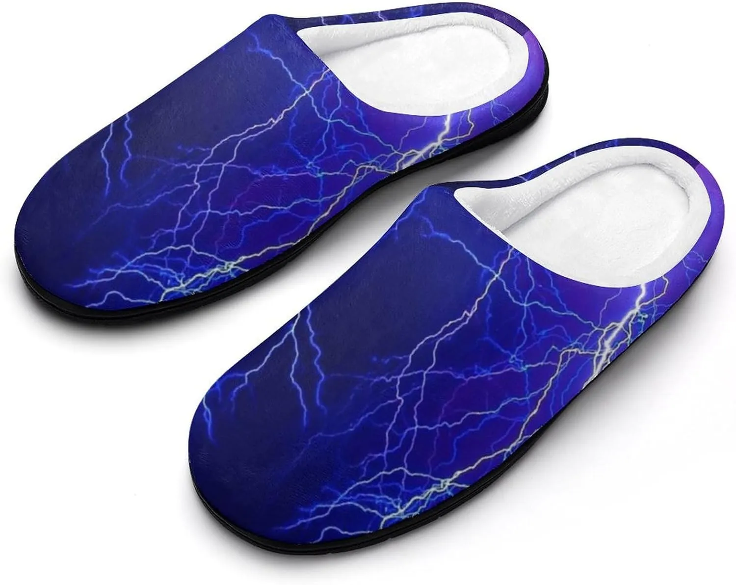 Blue Thunder Storm Fashion Mens Slippers Slip On Fuzzy House Shoes for Indoor Outdoor