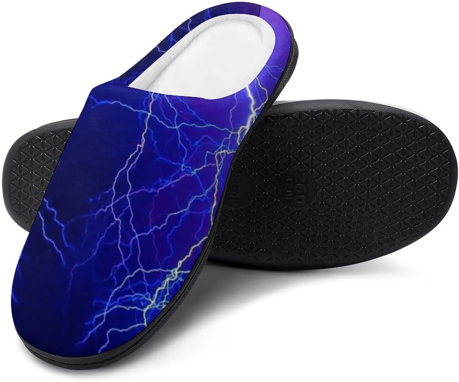 Blue Thunder Storm Fashion Mens Slippers Slip On Fuzzy House Shoes for Indoor Outdoor