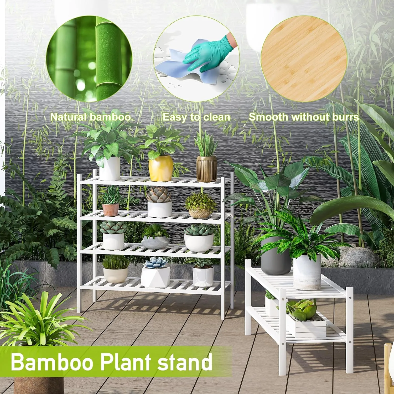 BMOSU 2-Tier Bamboo Shoe Rack Premium Stackable Shoe Shelf Storage Organizer for Hallway Closet Living Room Entryway Organizer(White Bamboo)