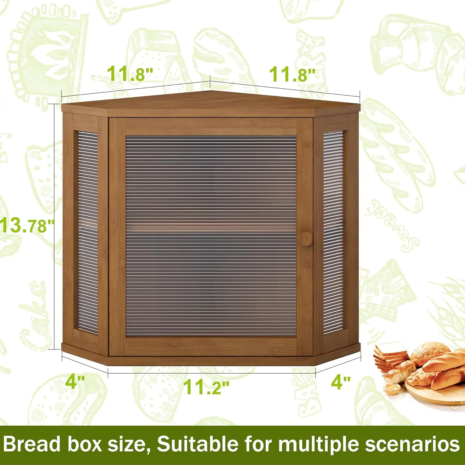 BMOSU Corner Bread Box for Kitchen Countertop Double Layer Bamboo Wooden Bread box Large Capacity Bread Storage Bin(Brown, Medium)