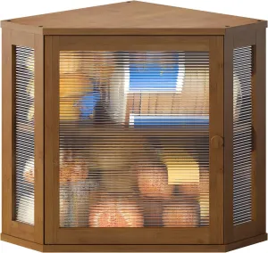 BMOSU Corner Bread Box for Kitchen Countertop Double Layer Bamboo Wooden Bread box Large Capacity Bread Storage Bin(Brown, Medium)