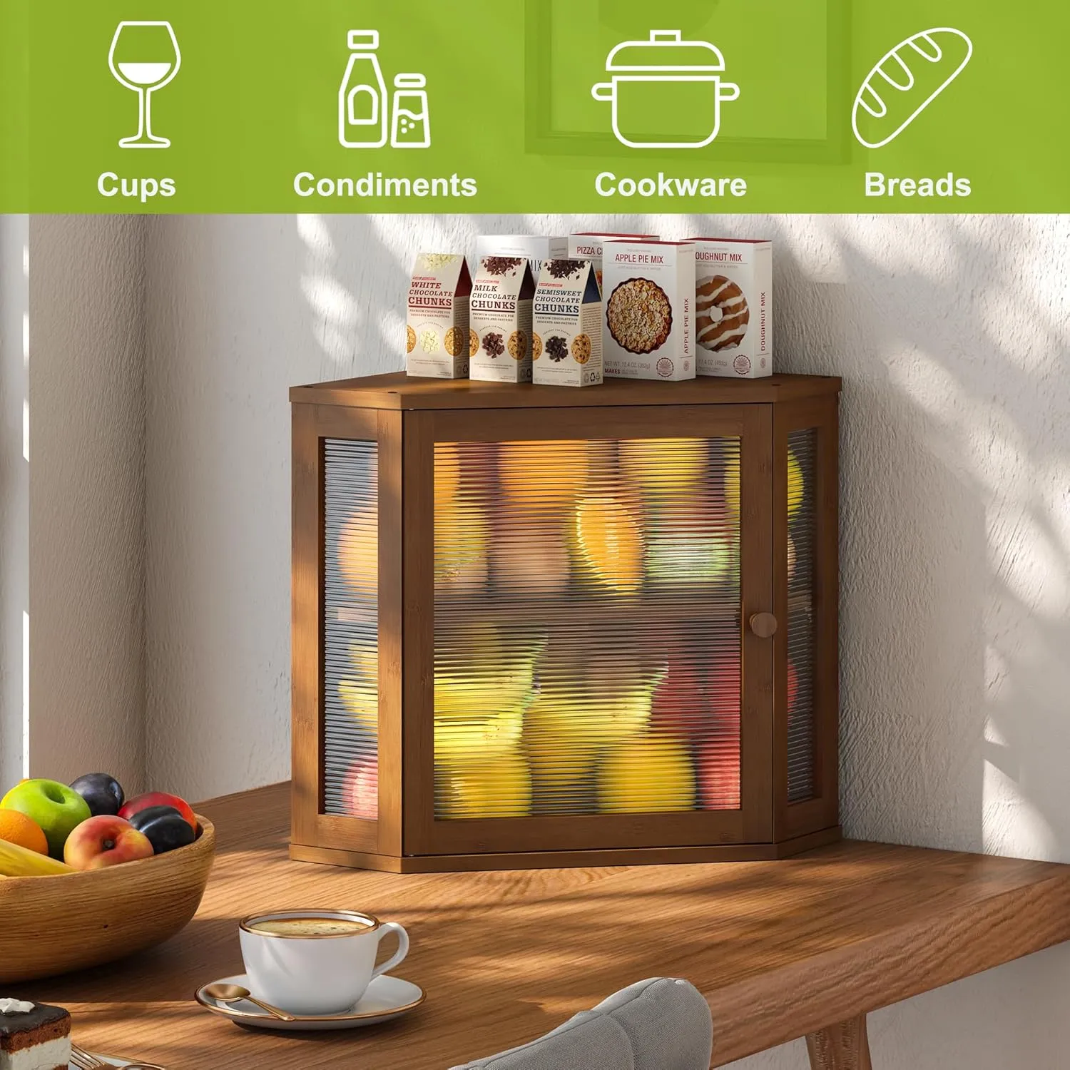 BMOSU Corner Bread Box for Kitchen Countertop Double Layer Bamboo Wooden Bread box Large Capacity Bread Storage Bin(Brown, Medium)