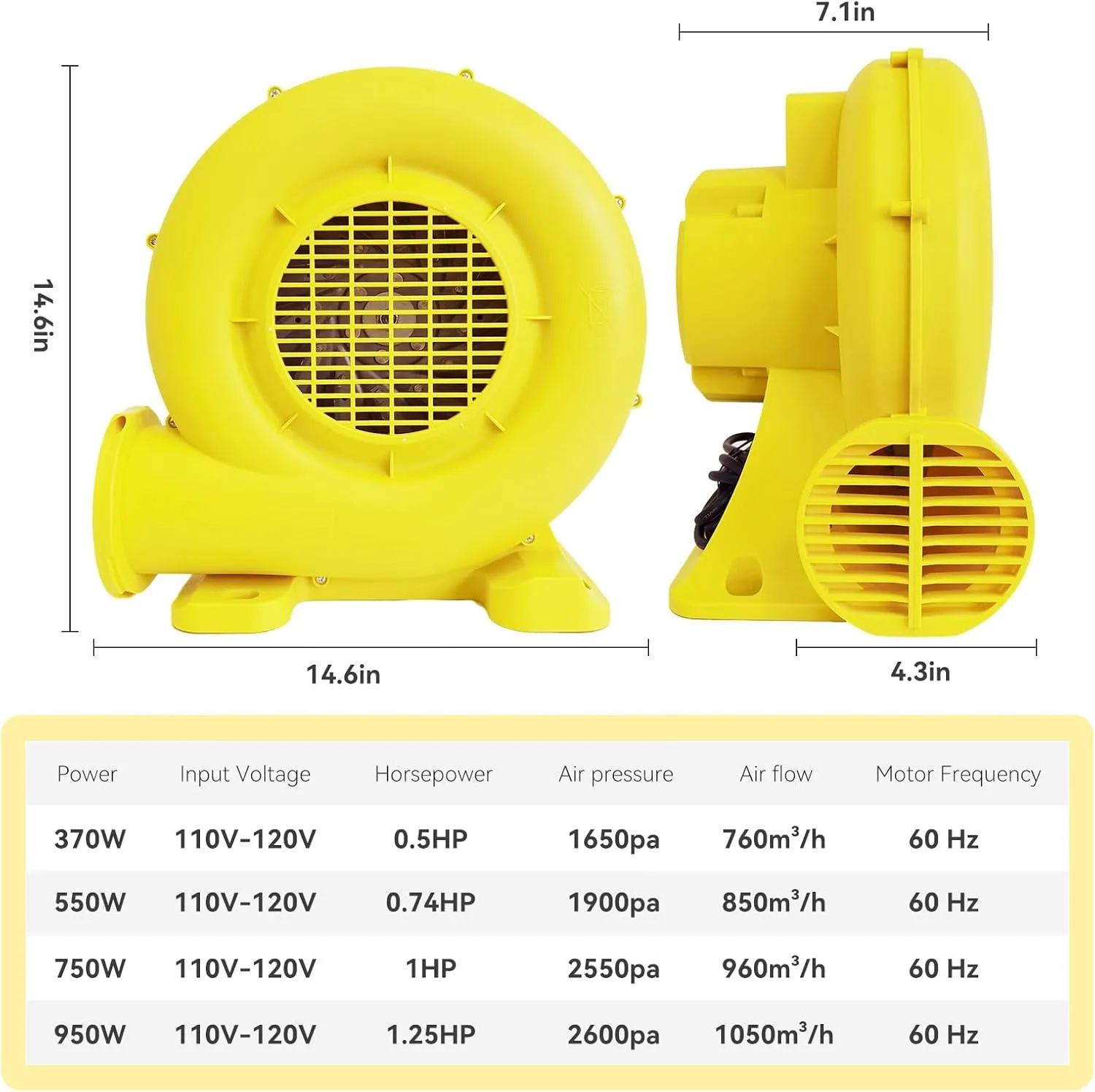 Bounce House Blower for Inflatables, 550W 0.74HP Powerful Inflatable Blower Portable Fan Pump for Inflatable Bouncy Castle, Bubble House, Jump Slides, Water Slide