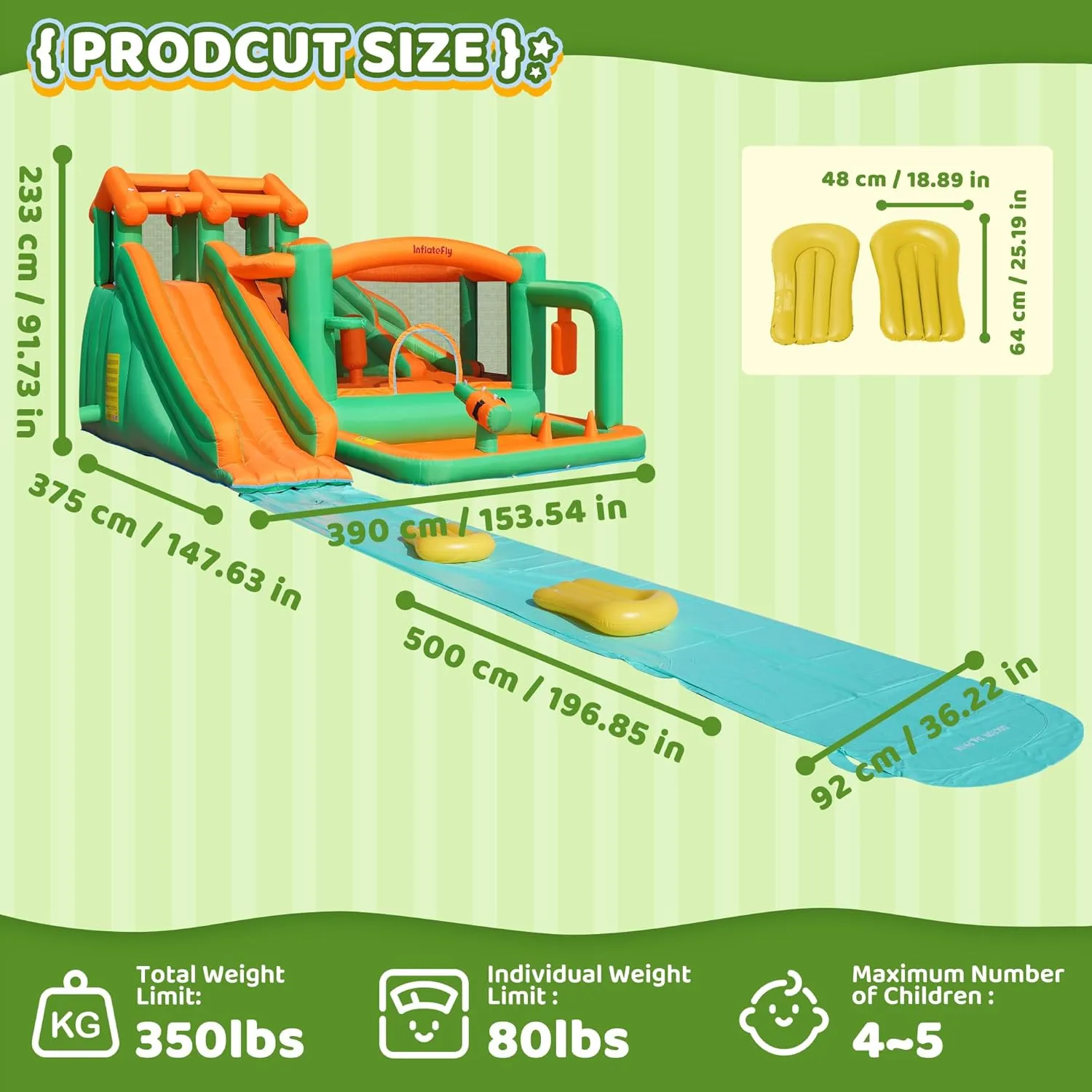 Bounce House Inflatable Waterslide Kids Bouncy Catle Dual Slides Water Park with Slip and Slide for Wet and Dry