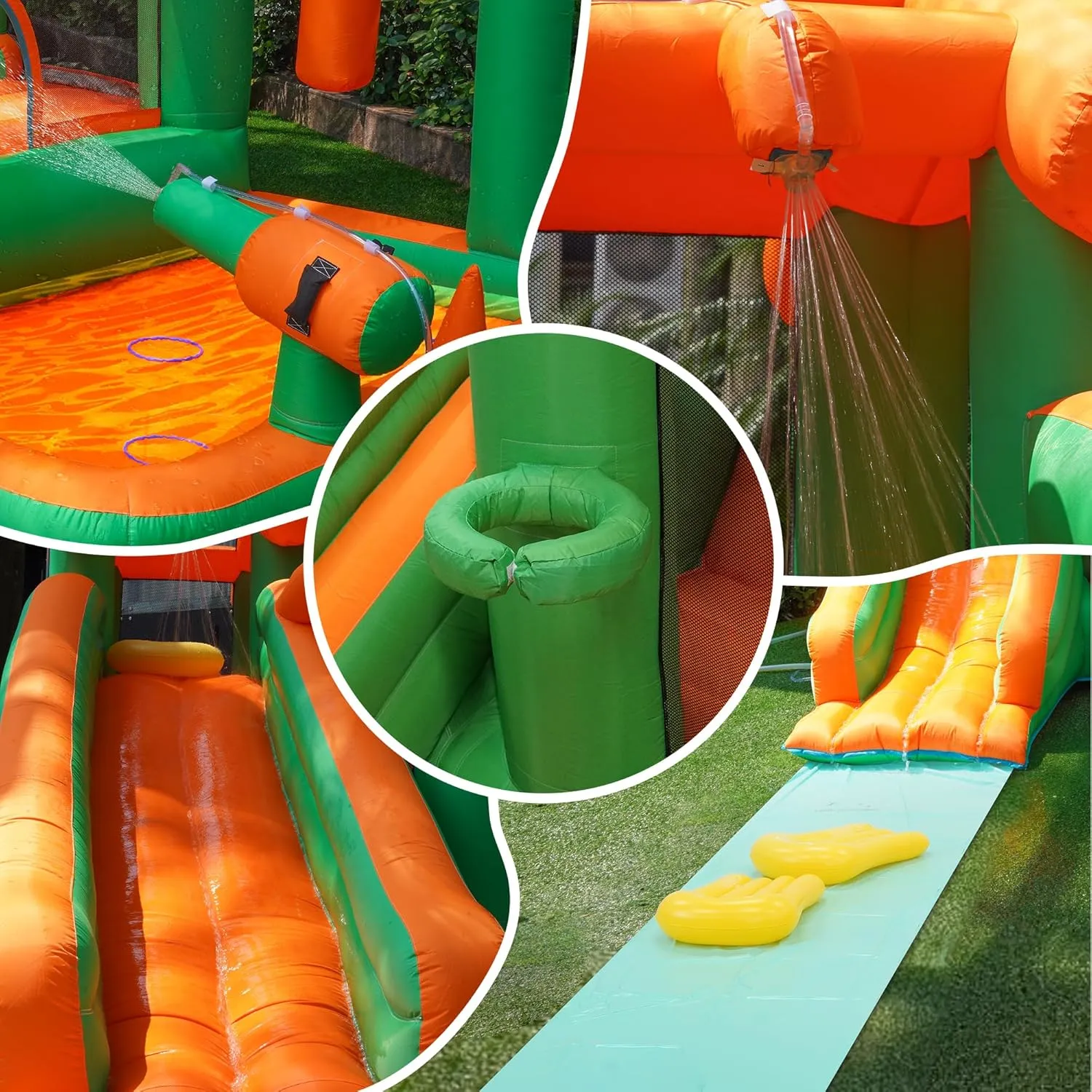Bounce House Inflatable Waterslide Kids Bouncy Catle Dual Slides Water Park with Slip and Slide for Wet and Dry