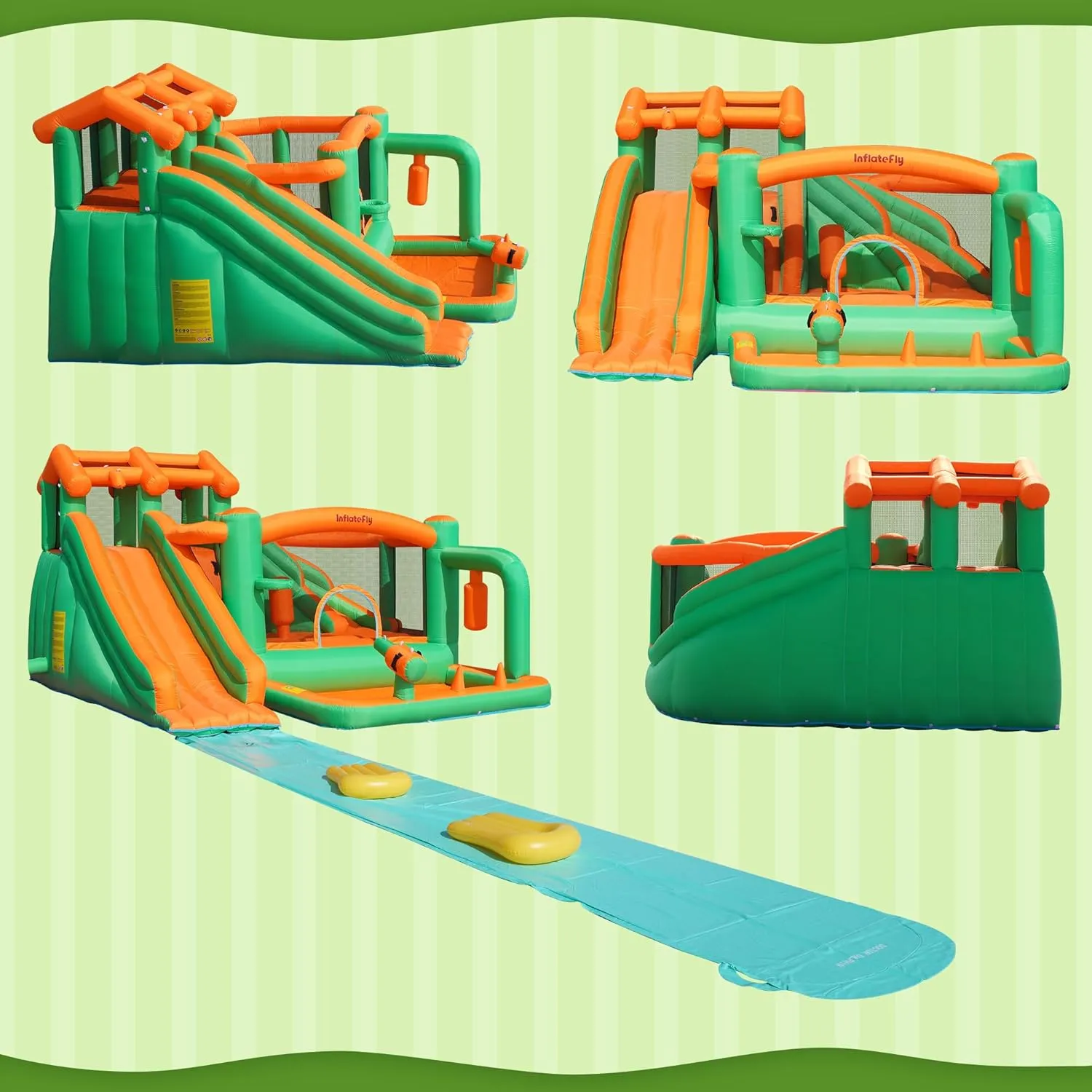 Bounce House Inflatable Waterslide Kids Bouncy Catle Dual Slides Water Park with Slip and Slide for Wet and Dry