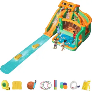 Bounce House Inflatable Waterslide Kids Bouncy Catle Dual Slides Water Park with Slip and Slide for Wet and Dry
