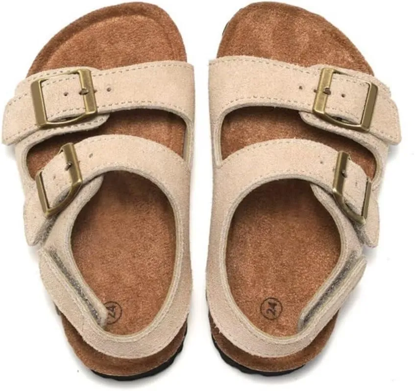 Boys Girls Summer Cork Footbed Slide Sandal, Arch Support Outdoor Sandals with Adjustable Buckle Backstraps for Toddler/Little Kid/Big Kid