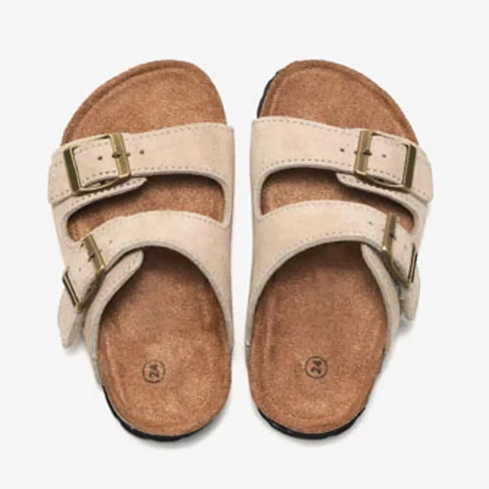 Boys Girls Summer Cork Footbed Slide Sandal, Arch Support Outdoor Suede Sandals with Adjustable Buckle for Toddler/Little Kid/Big Kid