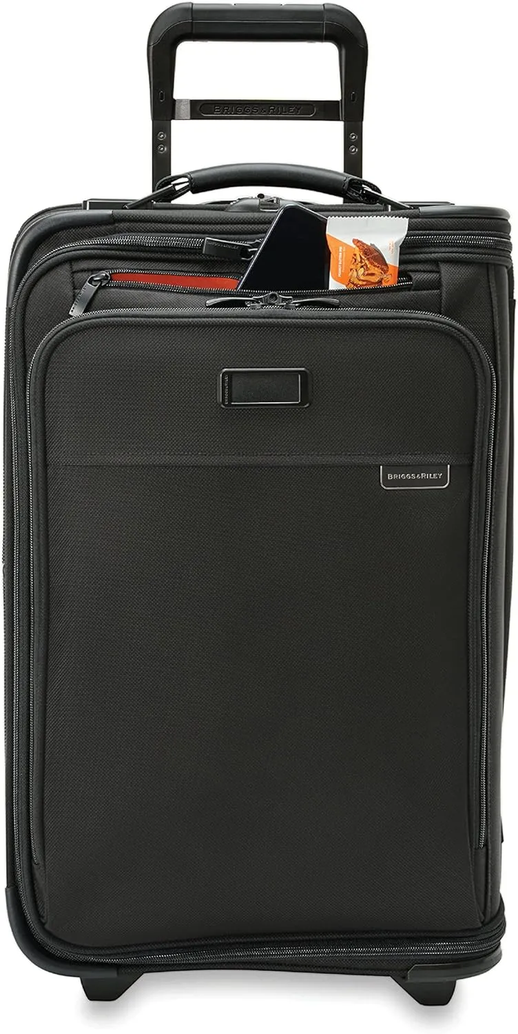 Briggs & Riley 22" Carry-On 2-Wheel Garment Bag - Carry On Luggage for Travel, Suitcases with Wheels, Softside Rolling Bag for Men & Women, Built in Hook for Clothes - Baseline Collection, Black
