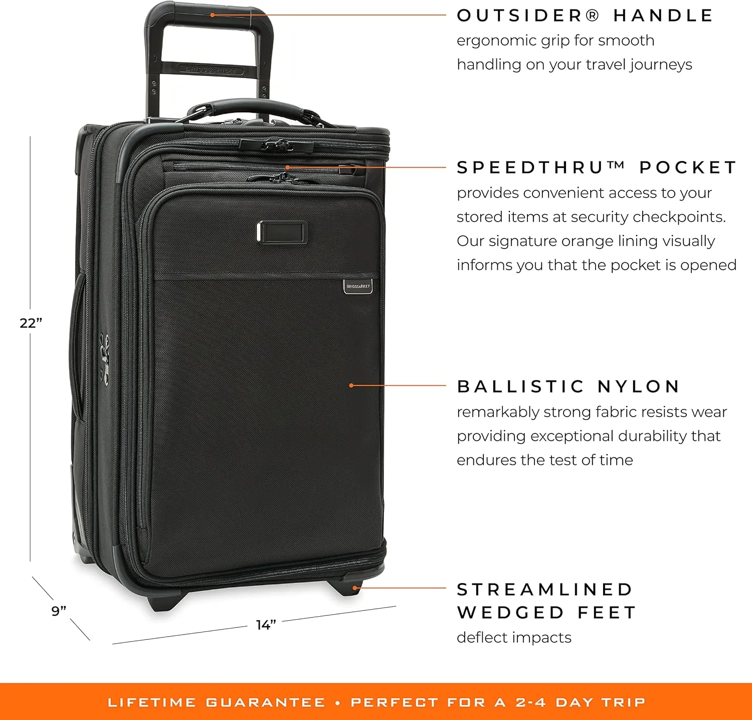 Briggs & Riley 22" Carry-On 2-Wheel Garment Bag - Carry On Luggage for Travel, Suitcases with Wheels, Softside Rolling Bag for Men & Women, Built in Hook for Clothes - Baseline Collection, Black