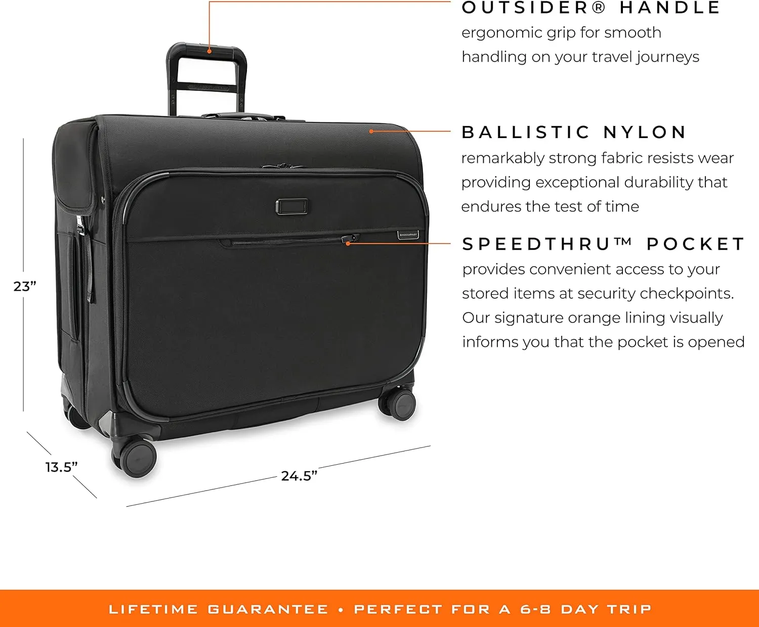 Briggs & Riley Deluxe Wardrobe Spinner - Checked Luggage for Travel, Suitcases with Wheels, Softside Rolling Bag for Men & Women, Built in Hook for Clothes - Baseline Collection, Black