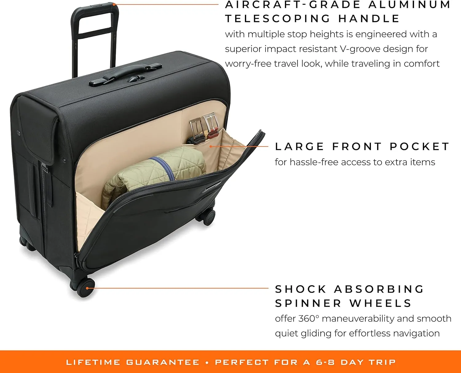 Briggs & Riley Deluxe Wardrobe Spinner - Checked Luggage for Travel, Suitcases with Wheels, Softside Rolling Bag for Men & Women, Built in Hook for Clothes - Baseline Collection, Black