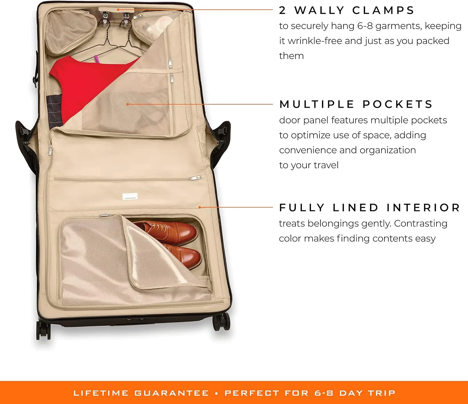 Briggs & Riley Deluxe Wardrobe Spinner - Checked Luggage for Travel, Suitcases with Wheels, Softside Rolling Bag for Men & Women, Built in Hook for Clothes - Baseline Collection, Black