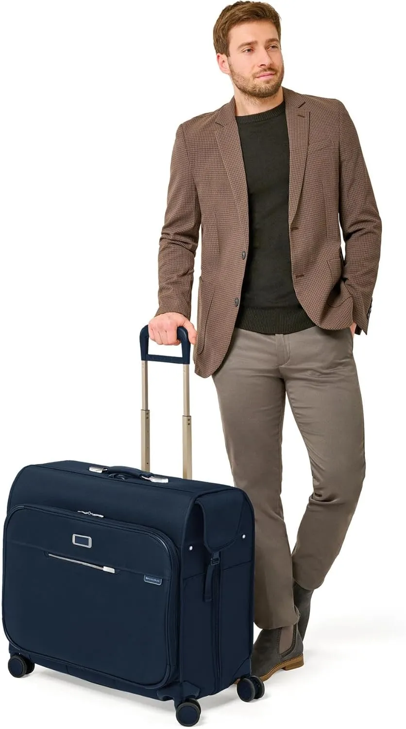 Briggs & Riley Deluxe Wardrobe Spinner - Checked Luggage for Travel, Suitcases with Wheels, Softside Rolling Bag for Men & Women, Built in Hook for Clothes - Baseline Collection, Navy