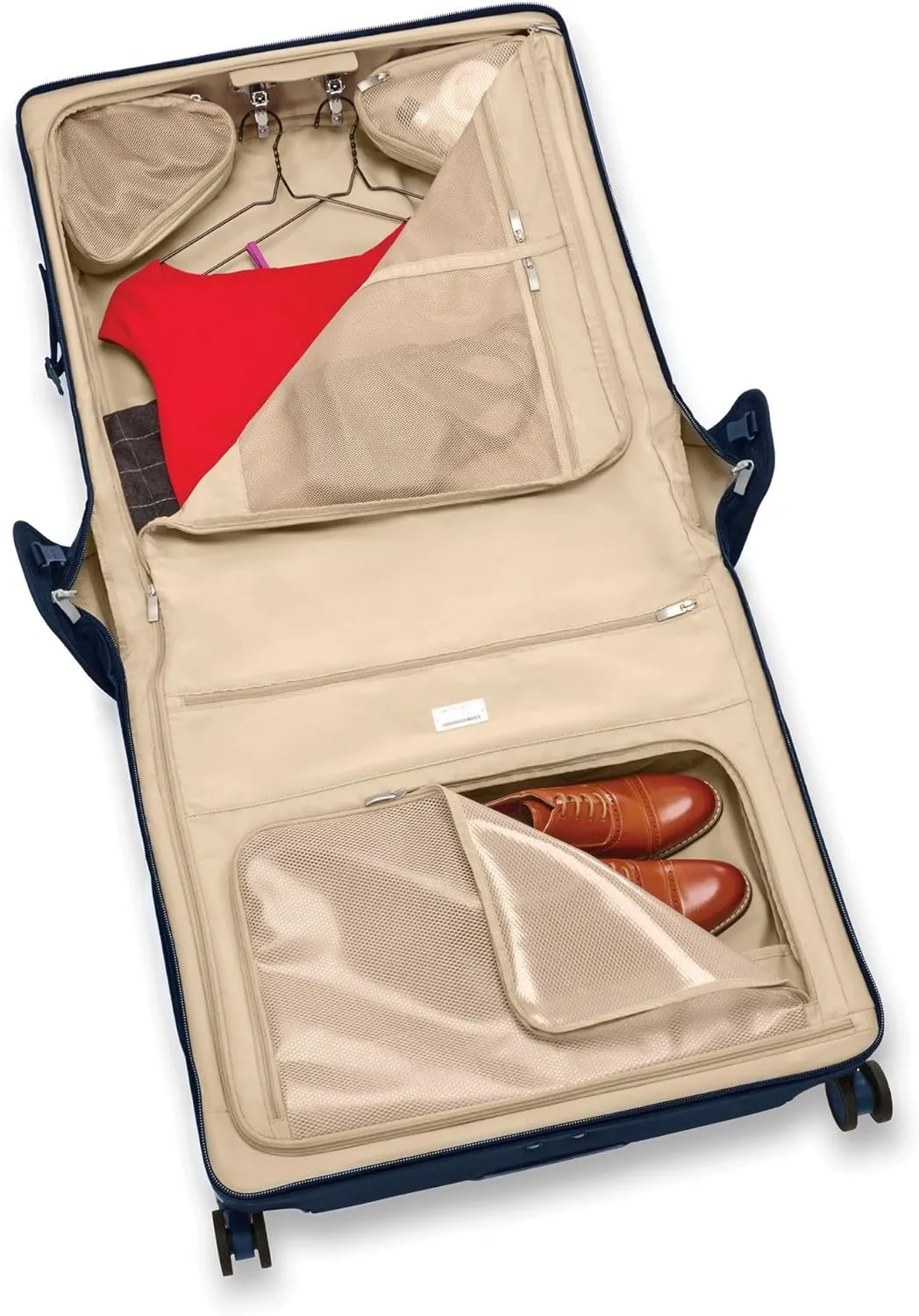 Briggs & Riley Deluxe Wardrobe Spinner - Checked Luggage for Travel, Suitcases with Wheels, Softside Rolling Bag for Men & Women, Built in Hook for Clothes - Baseline Collection, Navy