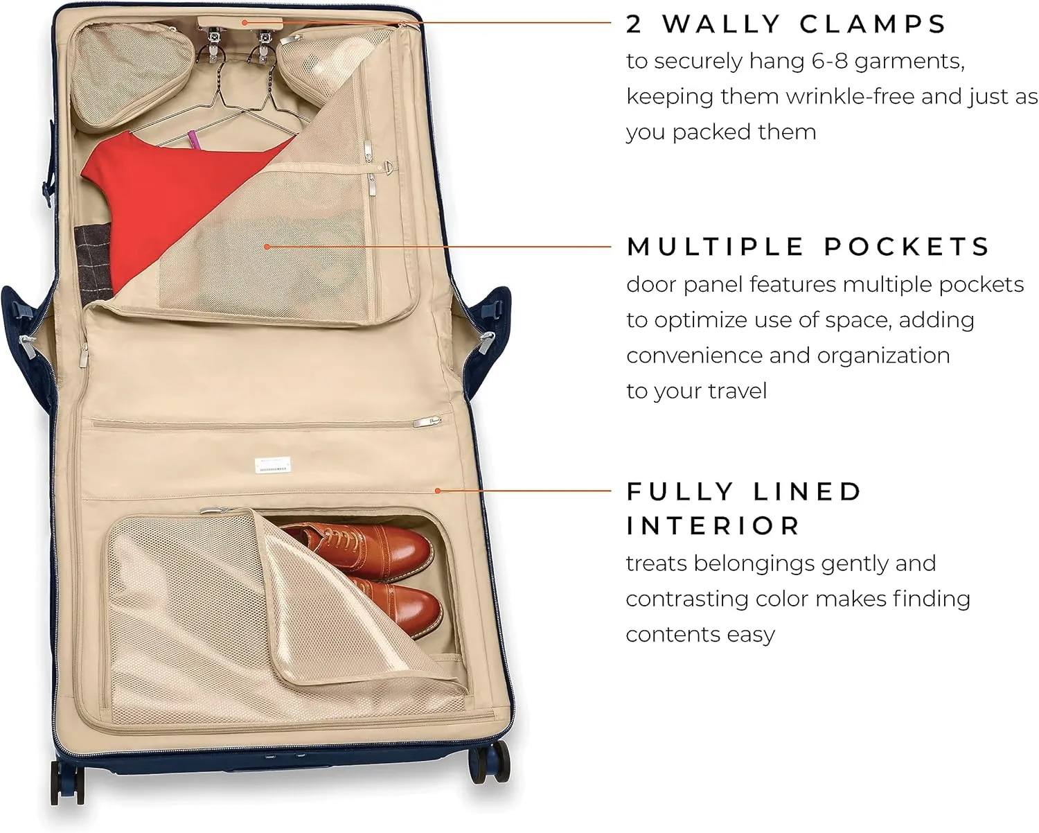 Briggs & Riley Deluxe Wardrobe Spinner - Checked Luggage for Travel, Suitcases with Wheels, Softside Rolling Bag for Men & Women, Built in Hook for Clothes - Baseline Collection, Navy