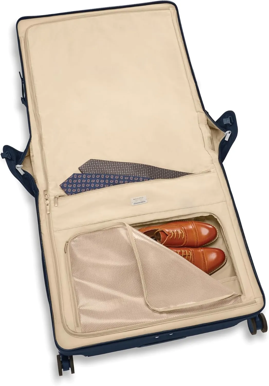 Briggs & Riley Deluxe Wardrobe Spinner - Checked Luggage for Travel, Suitcases with Wheels, Softside Rolling Bag for Men & Women, Built in Hook for Clothes - Baseline Collection, Navy