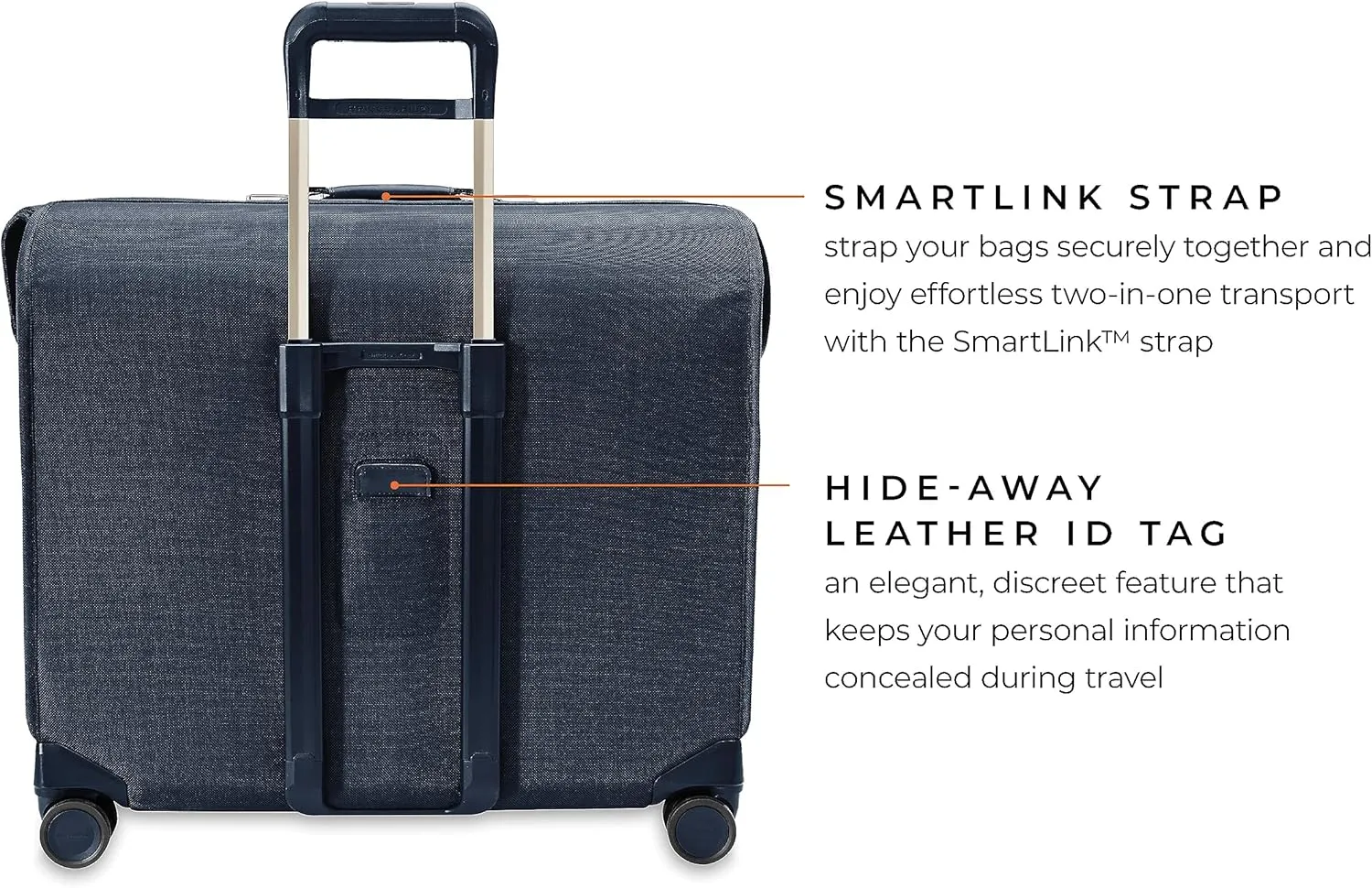 Briggs & Riley Deluxe Wardrobe Spinner - Checked Luggage for Travel, Suitcases with Wheels, Softside Rolling Bag for Men & Women, Built in Hook for Clothes - Baseline Collection, Navy