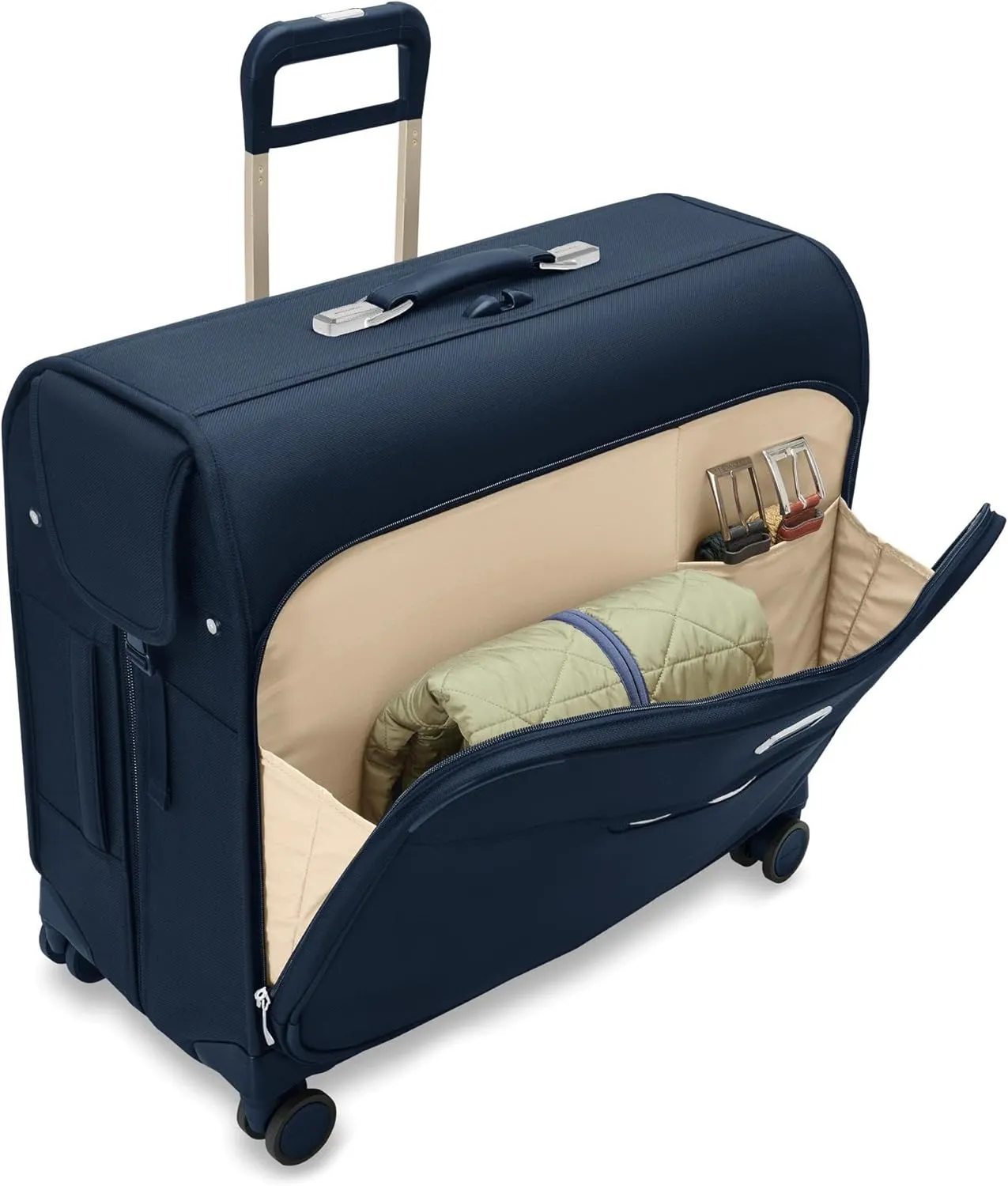 Briggs & Riley Deluxe Wardrobe Spinner - Checked Luggage for Travel, Suitcases with Wheels, Softside Rolling Bag for Men & Women, Built in Hook for Clothes - Baseline Collection, Navy