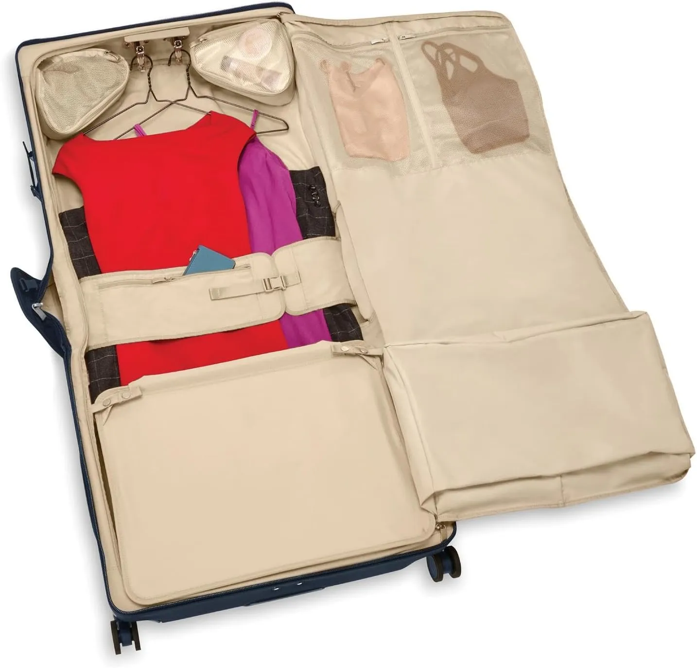 Briggs & Riley Deluxe Wardrobe Spinner - Checked Luggage for Travel, Suitcases with Wheels, Softside Rolling Bag for Men & Women, Built in Hook for Clothes - Baseline Collection, Navy