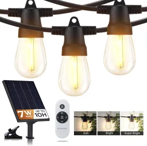 Brightech 104 (93 11) FT Ambience Pro Solar Powered Outdoor LED String Lights - Waterproof Remote Control Lights - 32 Bulbs, 7W Solar Powered Soft White Light for Camping, Patio, Garden