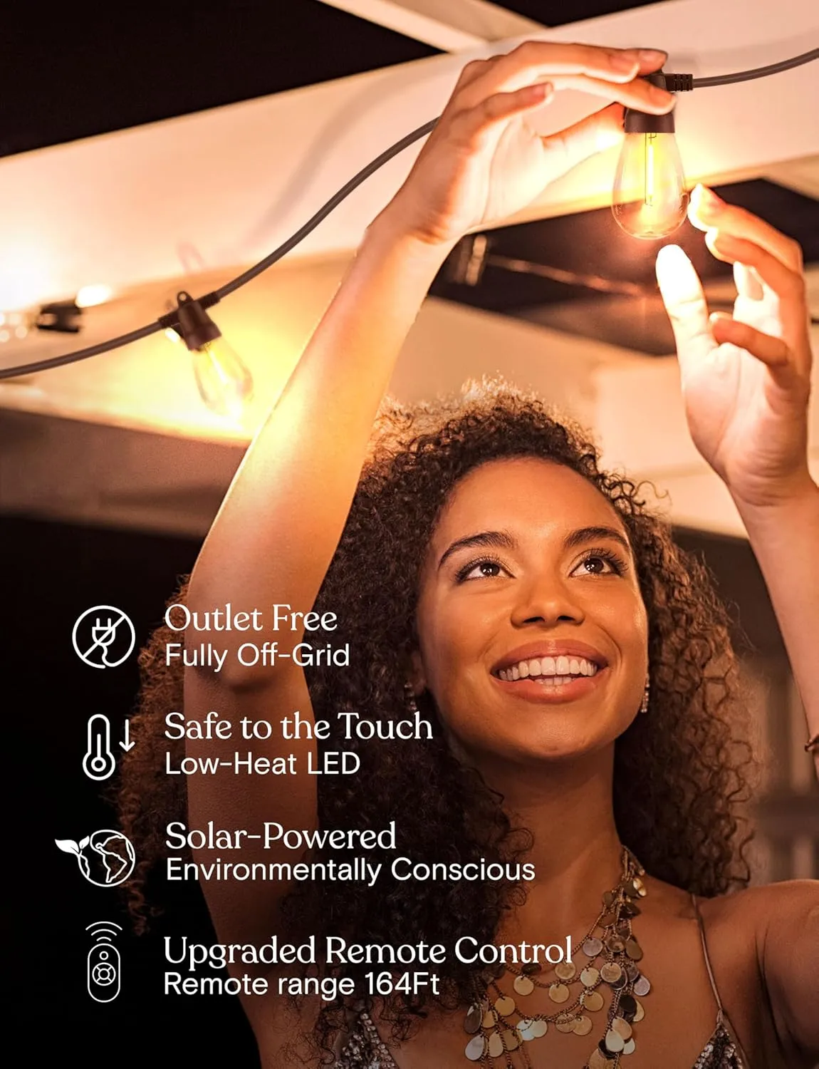 Brightech 104 (93 11) FT Ambience Pro Solar Powered Outdoor LED String Lights - Waterproof Remote Control Lights - 32 Bulbs, 7W Solar Powered Soft White Light for Camping, Patio, Garden