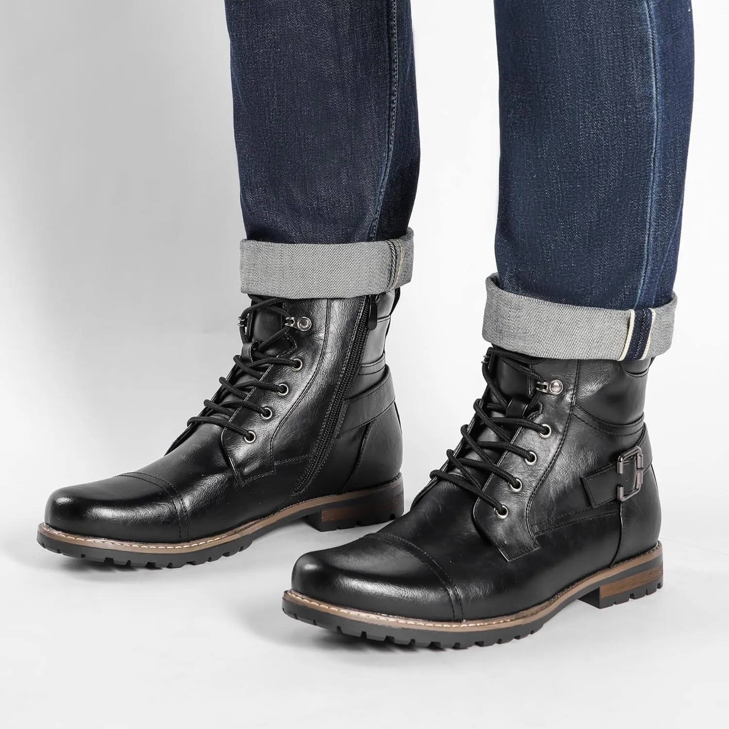 Bruno Marc Men's Motorcycle Combat Boots Zipper Biker Boot