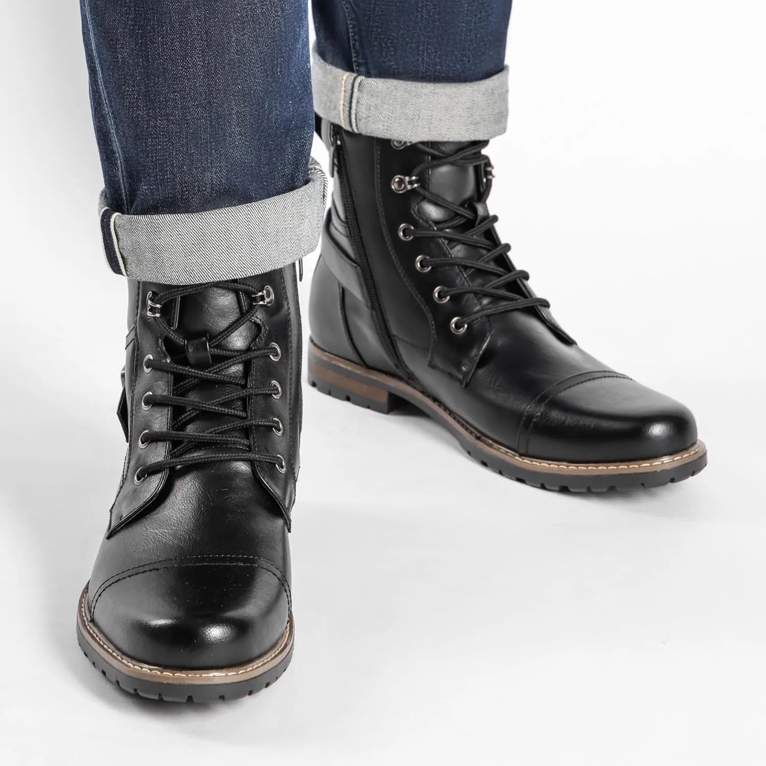 Bruno Marc Men's Motorcycle Combat Boots Zipper Biker Boot