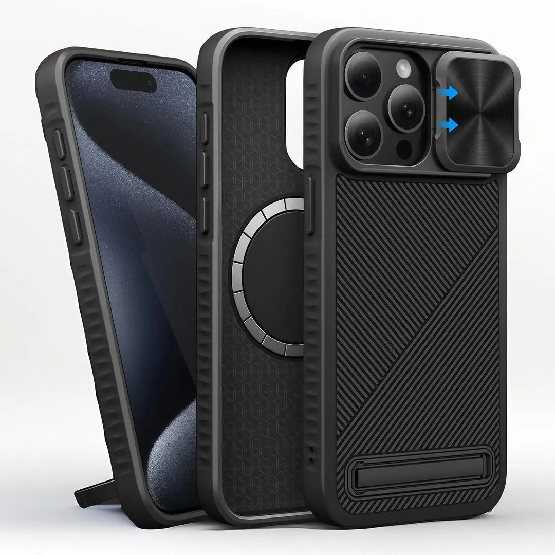 CamShield Pro: Hidden Kickstand MagSafe iPhone Case | Shockproof Corner Airbags