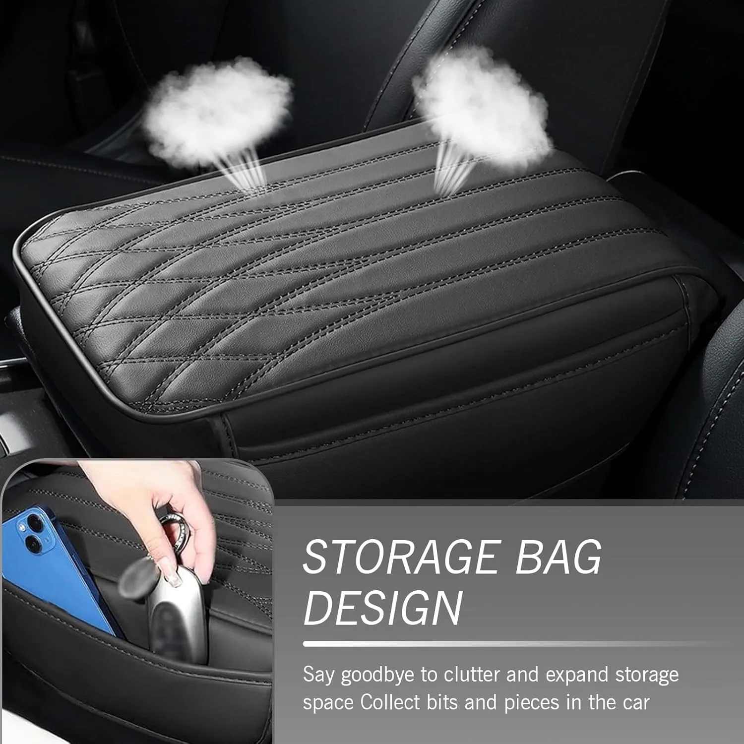 Car Armrest Pad, Car Center Console Cover Memory Cotton Elbow Pressure Relief Mat, Multi-Functional Anti-Scratch Protective Pad with Side Storage Pockets, Universal for Cars (Black)