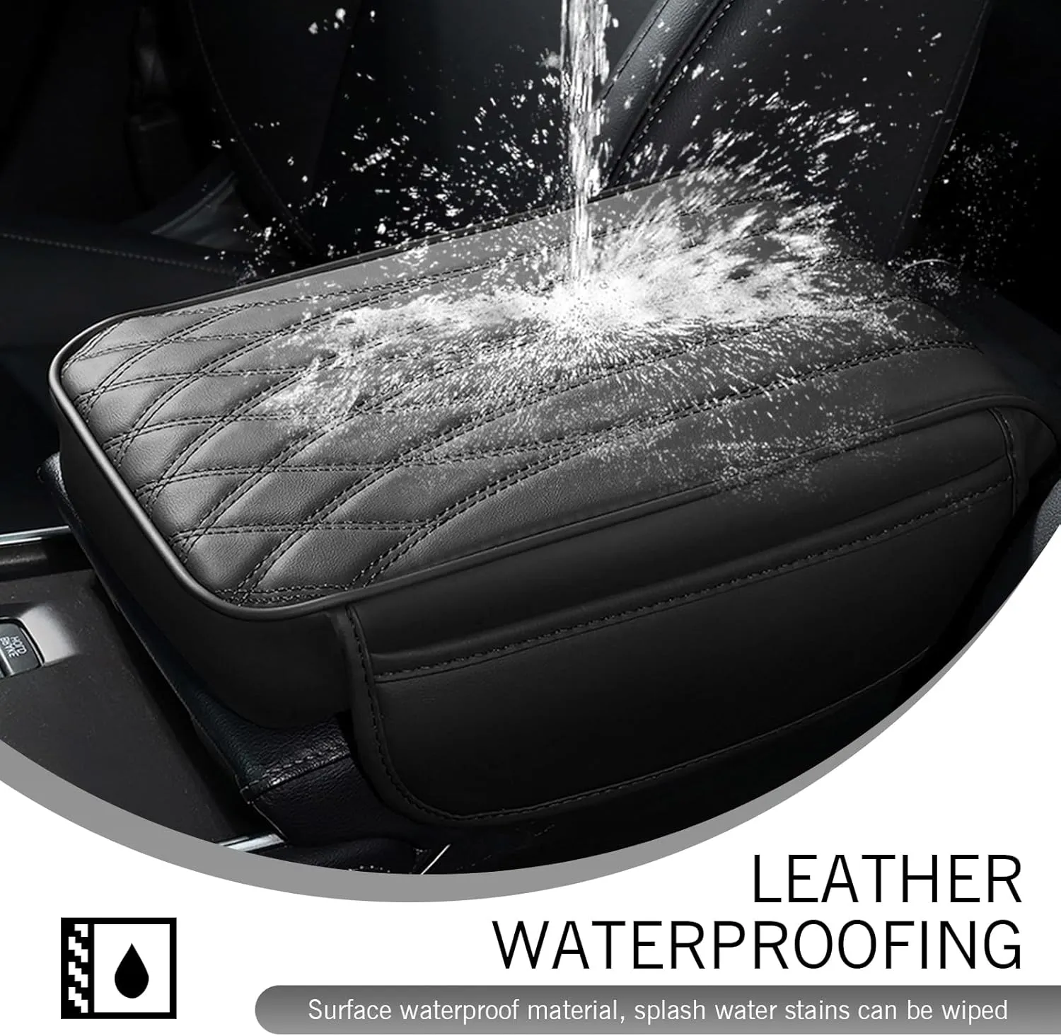Car Armrest Pad, Car Center Console Cover Memory Cotton Elbow Pressure Relief Mat, Multi-Functional Anti-Scratch Protective Pad with Side Storage Pockets, Universal for Cars (Black)