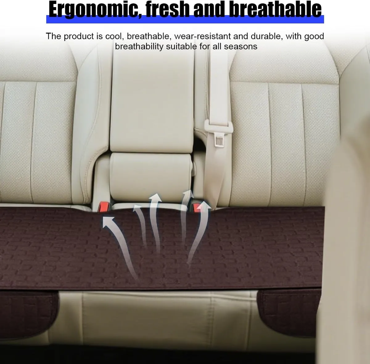 Car Back Seat Cover, Anti-Slip Long Vehicle Rear Bench Protectors with Storage Pocket, Breathable Comfortable Auto Interior Seating Bottom Protection Accessories, Universal Fit (Coffee)