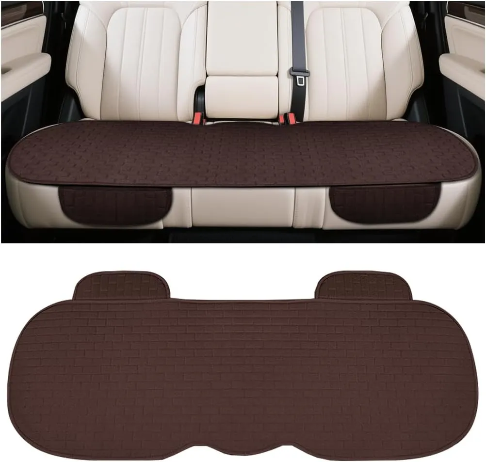 Car Back Seat Cover, Anti-Slip Long Vehicle Rear Bench Protectors with Storage Pocket, Breathable Comfortable Auto Interior Seating Bottom Protection Accessories, Universal Fit (Coffee)