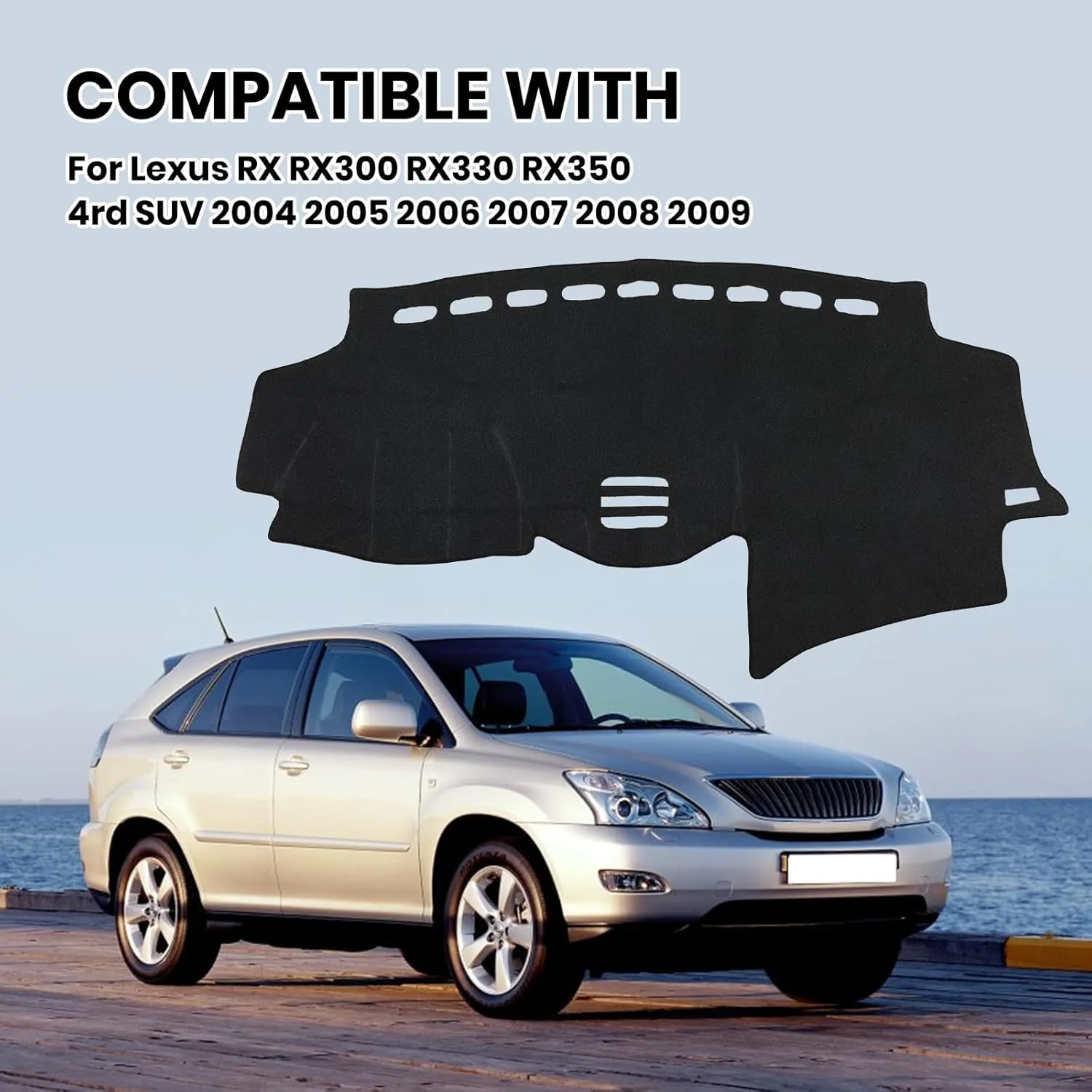 Car Dashboard Cover for 2004-2006 Lexus RX330, 2007-2009 RX350, 2006-2008 RX400h Silicone Non-Slip Dash Mat Anti-UV Carpet (Black Edge)
