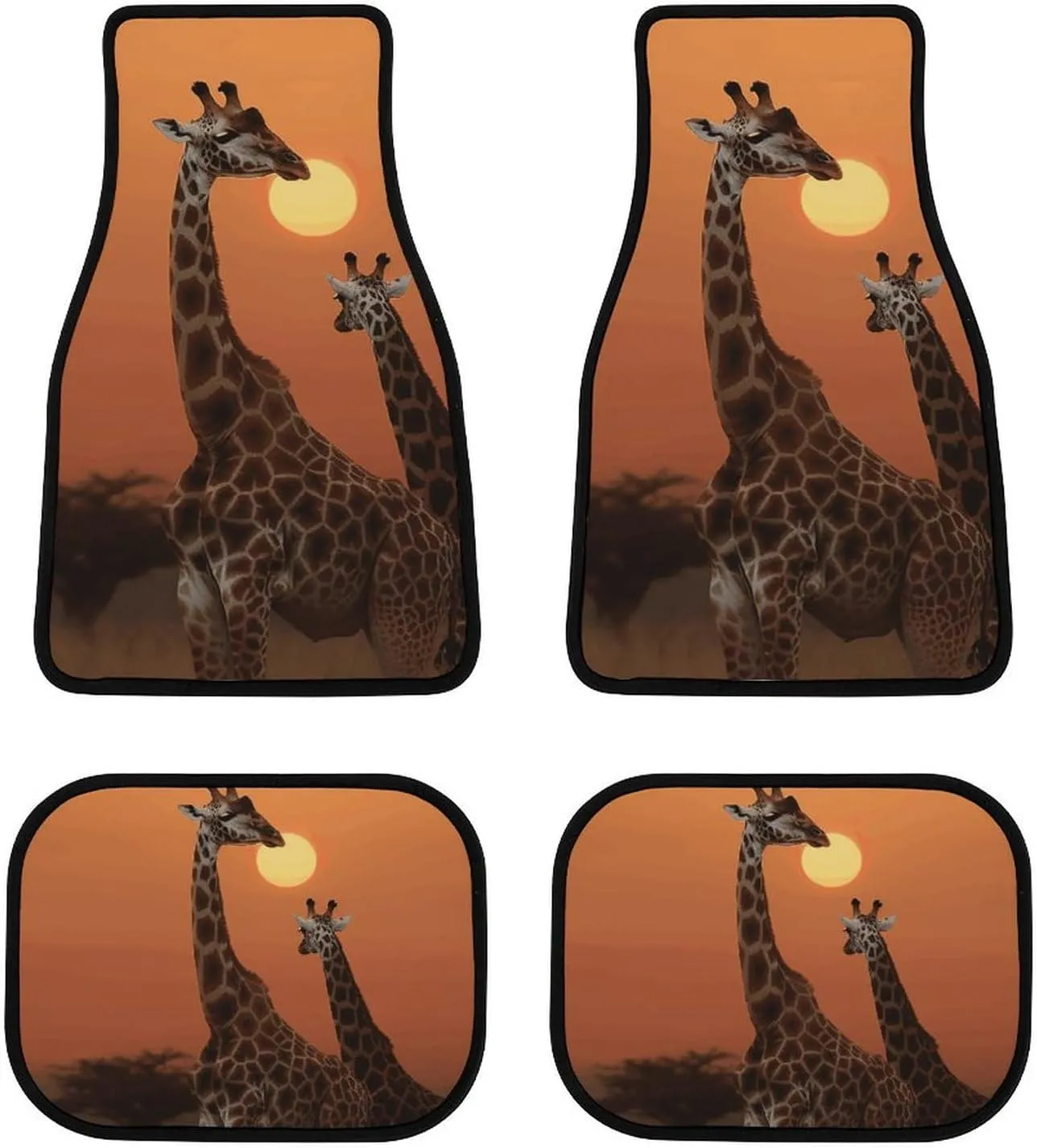 Car Floor Mat 4 Piece Universal Car Floor Pad Giraffe at Sunset Car Mat Set Rubber Floor Mat for Cars Non-Slip Car Carpet Decor Heel Pad for Most Vehicles