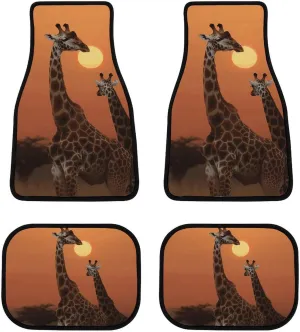 Car Floor Mat 4 Piece Universal Car Floor Pad Giraffe at Sunset Car Mat Set Rubber Floor Mat for Cars Non-Slip Car Carpet Decor Heel Pad for Most Vehicles