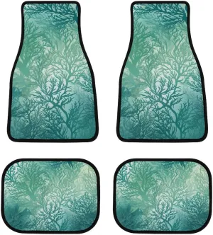Car Floor Mat 4 Piece Universal Car Floor Pad Green Sea Blue Seaweed Car Mat Set Rubber Floor Mat for Cars Non-Slip Car Carpet Decor Heel Pad for Most Vehicles