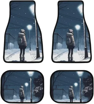 Car Floor Mat 4 Piece Universal Car Floor Pad Street Light Car Mat Set Rubber Floor Mat for Cars Non-Slip Car Carpet Decor Heel Pad for Most Vehicles