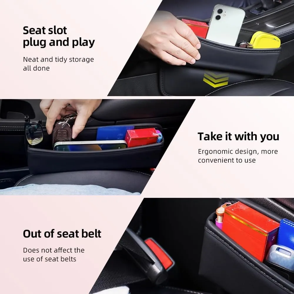 Car Leather Cup Holder Gap Bag, Car Seat Organizer, 2025 Universal Seat Gap Storage Box with Cup Holder for Glasses Phones Keys Cards (Black, Driver's Seat)