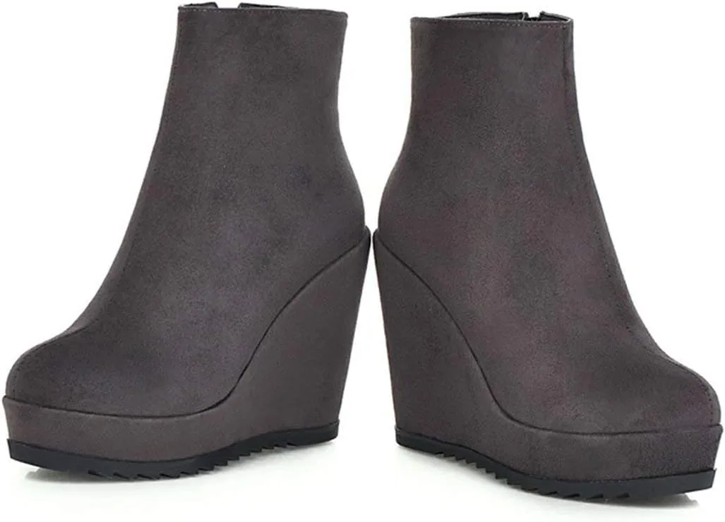 Caradise Womens Platform Wedge Zip Ankle Boots Round Toe High Heeled Autumn Winter Booties
