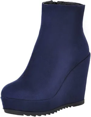 Caradise Womens Platform Wedge Zip Ankle Boots Round Toe High Heeled Autumn Winter Booties
