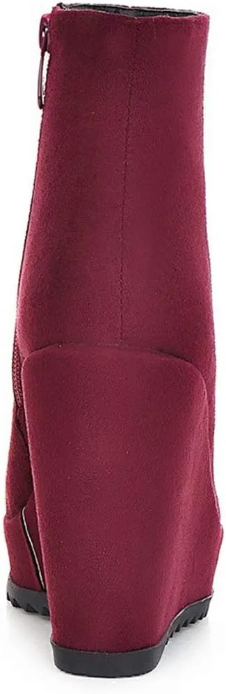 Caradise Womens Platform Wedge Zip Ankle Boots Round Toe High Heeled Autumn Winter Booties