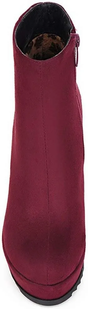 Caradise Womens Platform Wedge Zip Ankle Boots Round Toe High Heeled Autumn Winter Booties